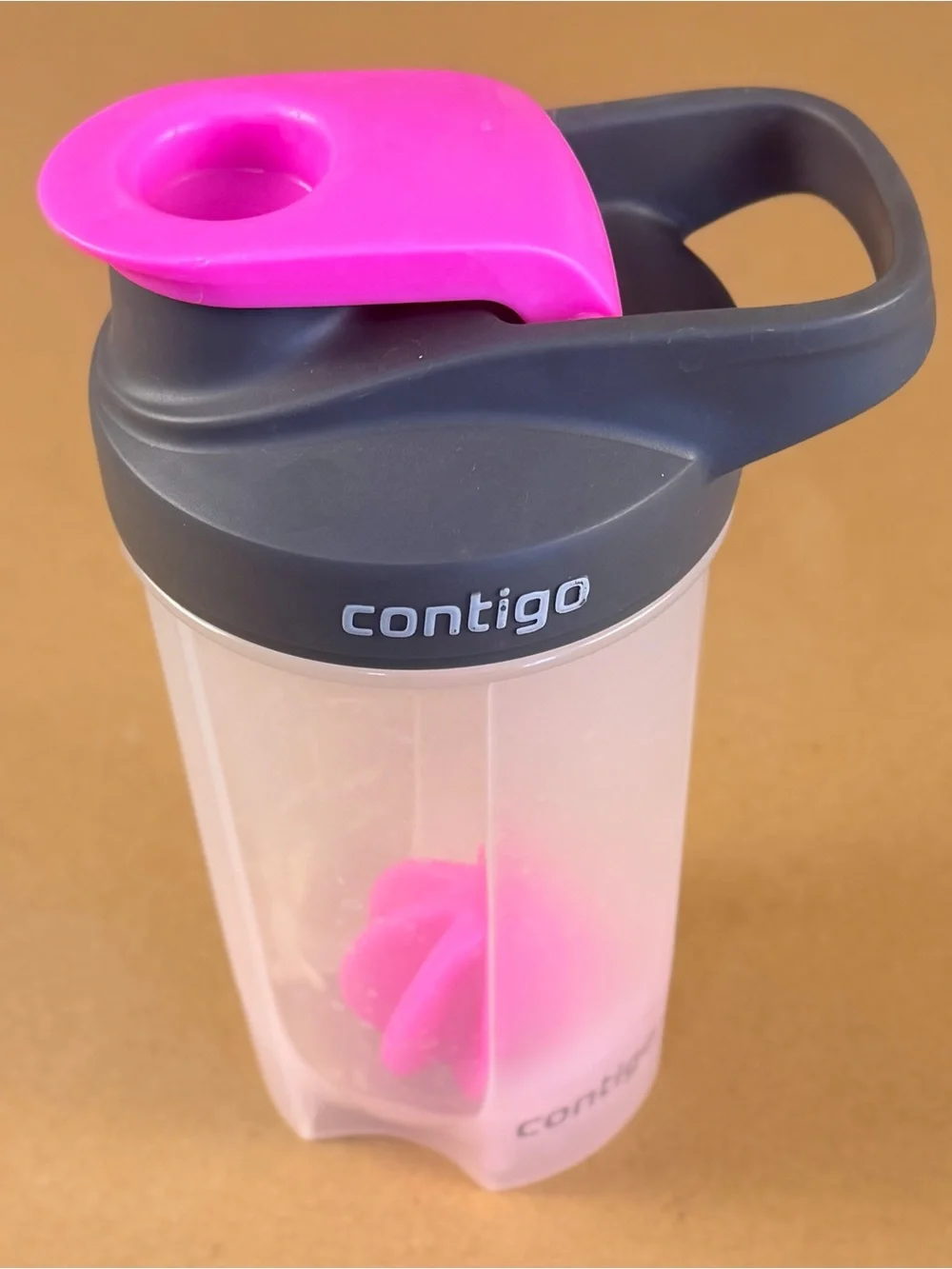 Contigo Pink and Gray Protein Shaker Bottle with Carry Handle